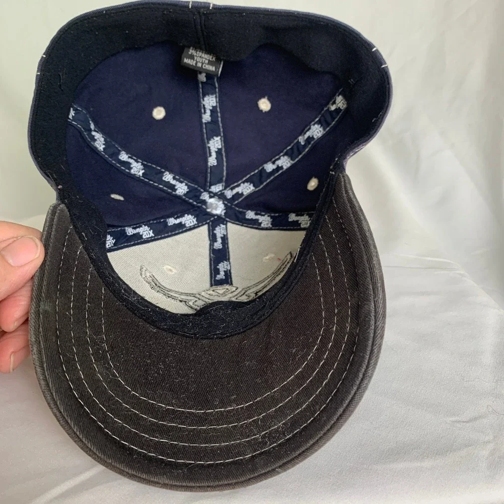 Wrangler 20X Hat Boys Youth Blue Brown Fitted Cotton Spandex Baseball Cap Flaw